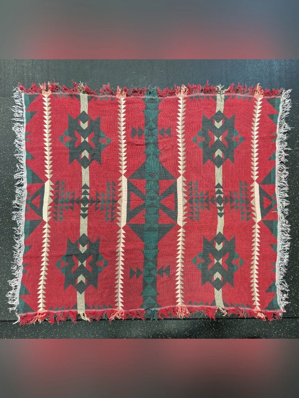 Vintage Crown Craft Aztec Southwest Throw Blanket 5'x4' Made in USA
